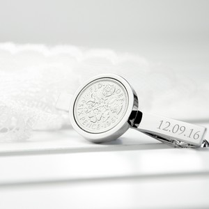 Lucky Sixpence Silver Plated Personalised Tie Clip