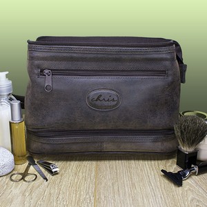 Suede Textured Expandable Men's Personalised Wash Bag