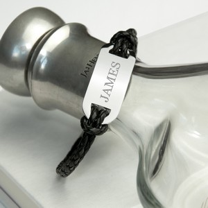 Men's Black Leather Personalised Statement Bracelet 