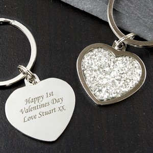 Diamante Personalised (Any Message) Heart Keyring