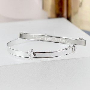 Sterling Silver Childs Personalised Expanding Diamante Star Bracelet