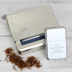 Personalised (Any Message) Silver Lighter & Tobacco Rolling Tin Set