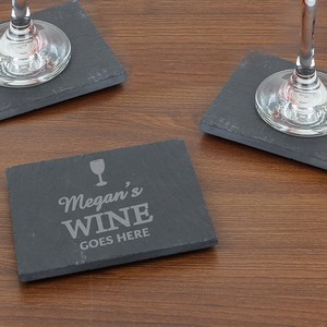 Wine Goes Here... Personalised Single Slate Coaster