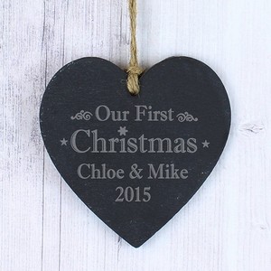 Our First Christmas Personalised Slate Heart
