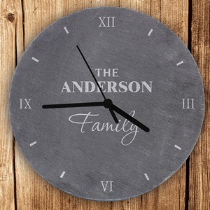 Family Name Slate Personalised Clock