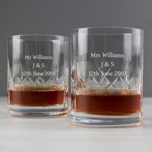 Pair of Personalised (Any Message) Crystal Glass Whisky Tumblers