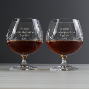 Pair Of Personalised (Any Message) Crystal Brandy Glasses