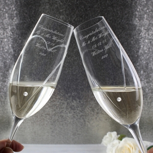 Hand Cut Pair Of Personalised Flutes with Swarovski Elements