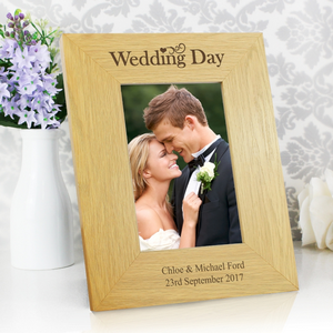Oak Finish 4x6 Personalised Wedding Day Photo Frame