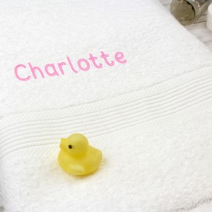 White Bath Towel - Personalised Pink