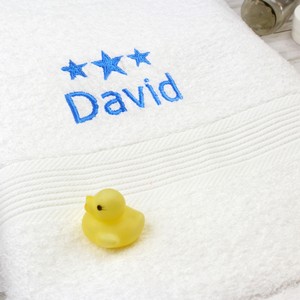 Blue Stars Personalised White Bath Towel