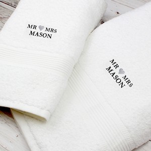  Mr & Mrs White Personalised Hand and Bath Towel Set