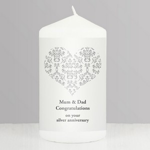 Silver Damask Heart (Any Message) Personalised Candle