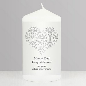 Silver Damask Heart (Any Message) Personalised Candle