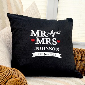 Mr & Mrs Personalised Black Cushion Cover