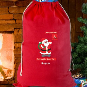 Father Christmas Personalised Red Cotton Sack