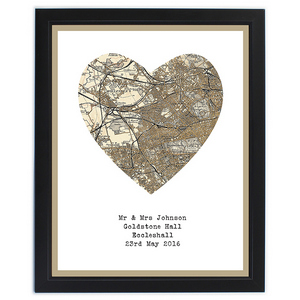 1896 - 1904 Revised Personalised Map Heart Framed Print