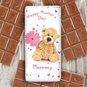 Teddy Flower Personalised (Any Message) Milk Chocolate Bar