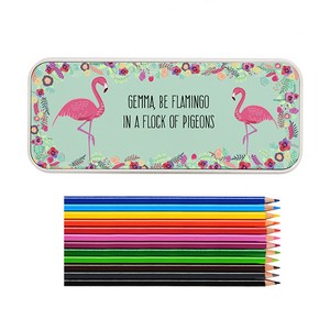  Flamingo Personalised Pencil Tin with Pencil Crayons