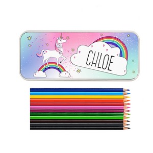  Unicorn Personalised Pencil Tin with Pencil Crayons