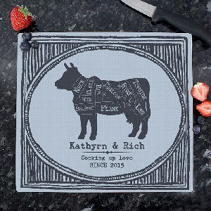 Meat Cuts Personalised Glass Chopping Board