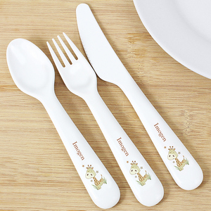 Hessian Giraffe 3 Piece Personalised Plastic Cutlery Set