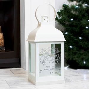 Silver Reindeer Personalised White Lantern