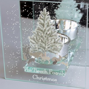 A Winter's Night Mirrored Glass Personalised Tea Light Holder