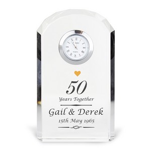Golden Anniversary Personalised Crystal Glass Clock