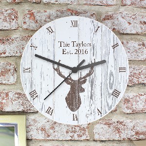 Highland Stag Shabby Chic Personalised Wooden Clock