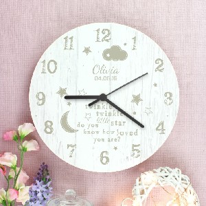 Twinkle Twinkle Shabby Chic Personalised Large Wooden Clock