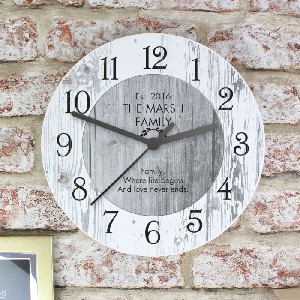 Wooden Shabby Chic Large Personalised Clock