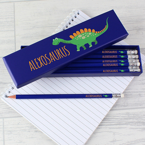 Dinosaur Box of 12 Personalised Blue HB Pencils