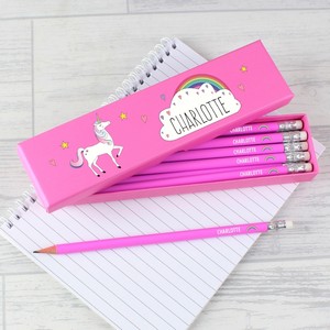 Unicorn Box of 12 Personalised Pink HB Pencils