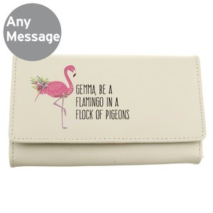 Flamingo Personalised Cream Leather Purse
