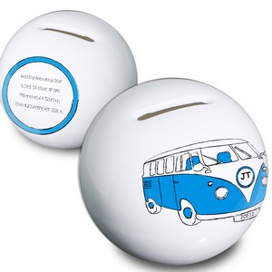 Blue Campervan Personalised Money Box