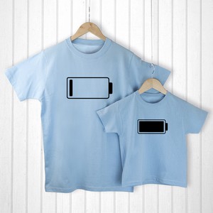 Daddy and Me Low Battery Blue Personalised T-Shirt Set