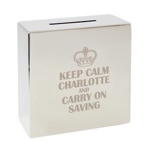 Keep Calm Personalised Square Money Box