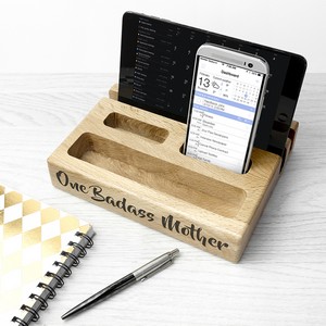 Multi-Functional Oak Personalised Phone And Tablet Holder
