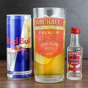Vodka Glass & Red Bull Personalised Gift Set