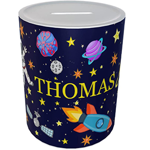 Junior Fun Space Themed Personalised Money Box Gift