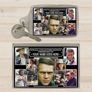 Steve McQueen Personalised Icon Keyring and Magnet Set