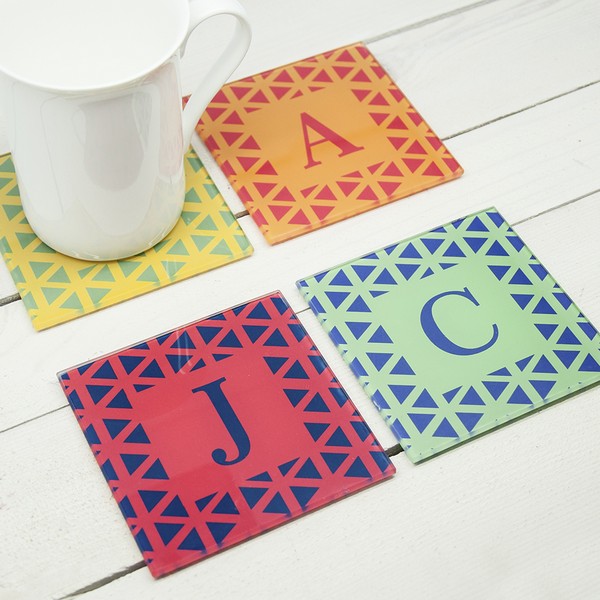 Vibrant Design Set of Four Personalised Glass Coasters