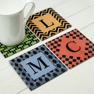 Art Deco Design Set of Four Personalised Glass Coasters  