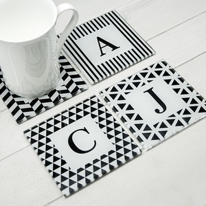 Black & White Design Set of Four Personalised Glass Coasters