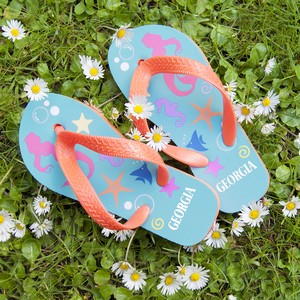 Mermaid Child's Personalised, Under The Sea Flip Flops