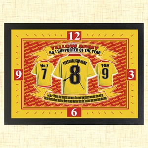 Personalised Watford Football Team Shirt Clock