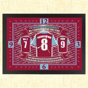 Personalised West Ham Football Team Shirt Clock