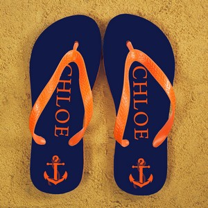 Blue and Orange Anchor style Personalised Flip Flops 