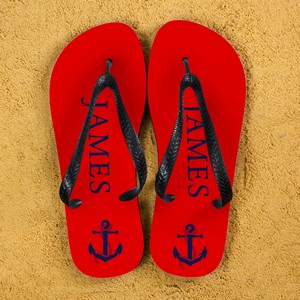 Red and Blue Anchor style Personalised Flip Flops  
